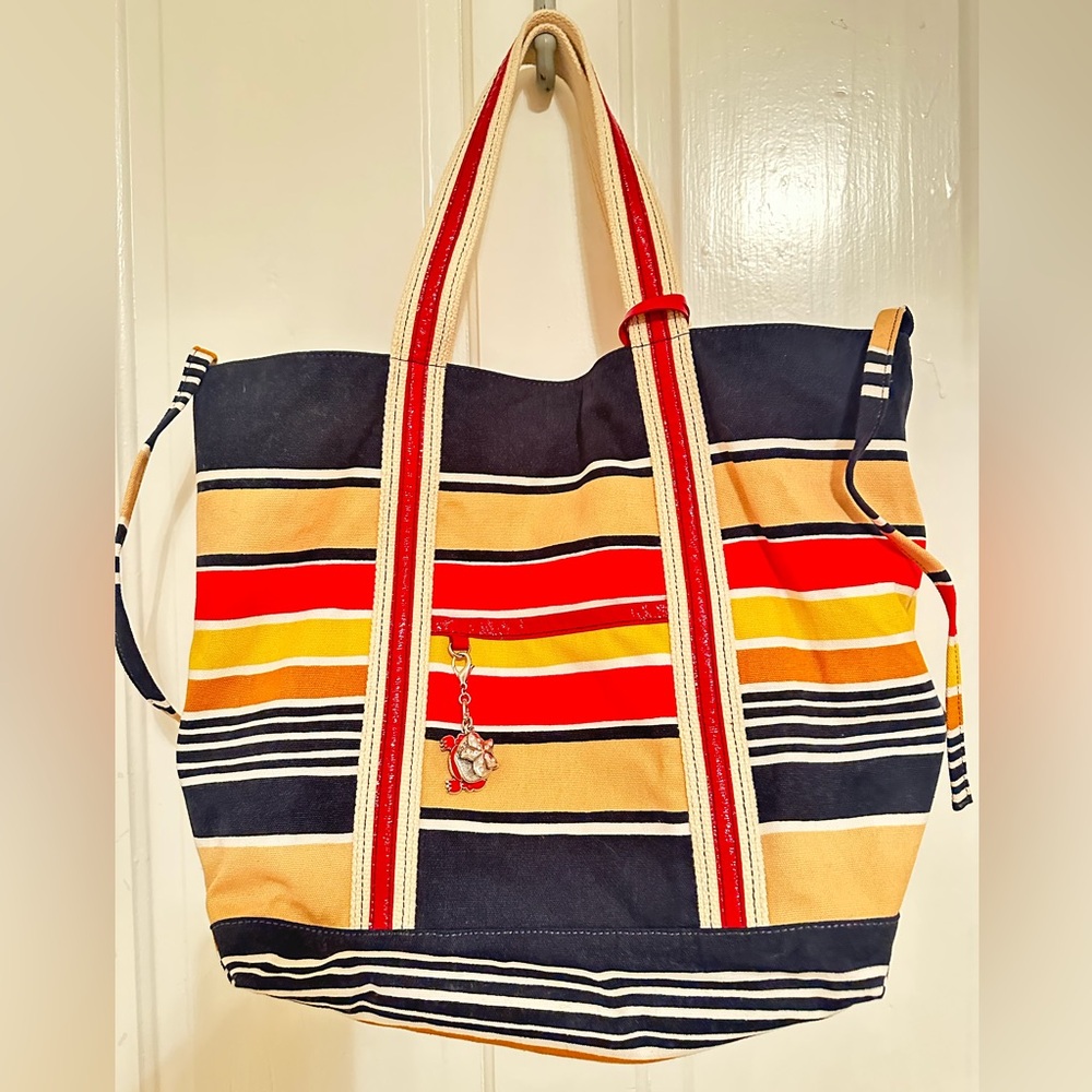 NWT Brighton “Toes In The Sand” Canvas Tote Bag Striped Beach Pool 20”x13”x9”